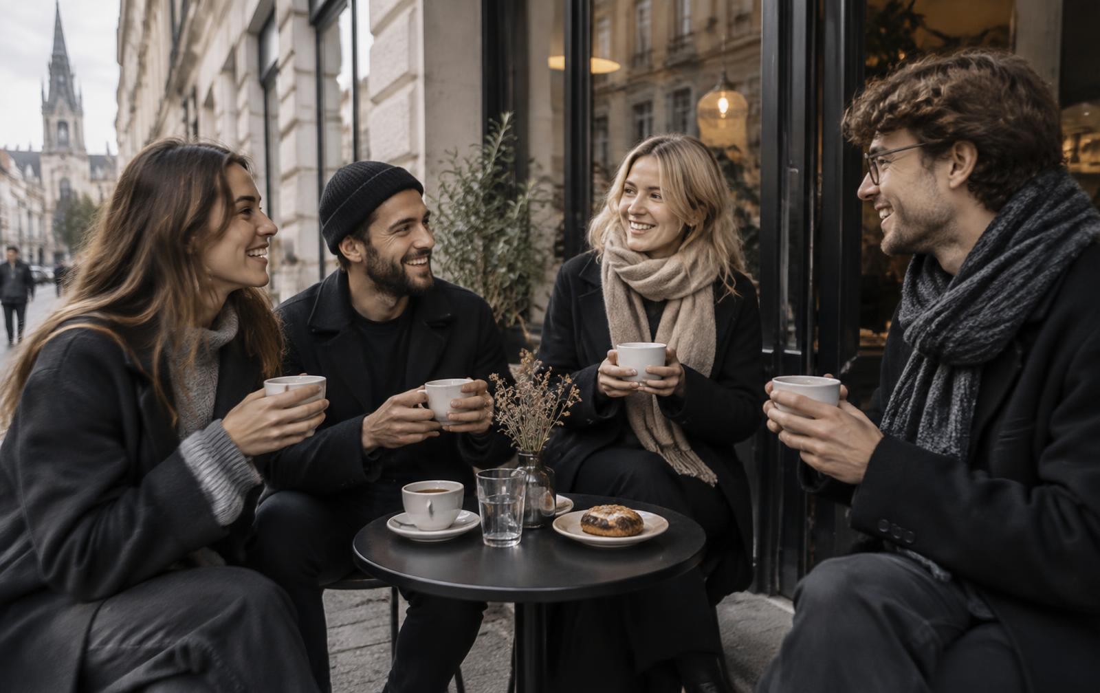 Fictional Riga creator Mara Ozola enjoying coffee